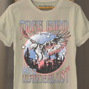 NWT "Free Bird / Wanderlust" Graphic Tee Unisex Fit Tan Size Small